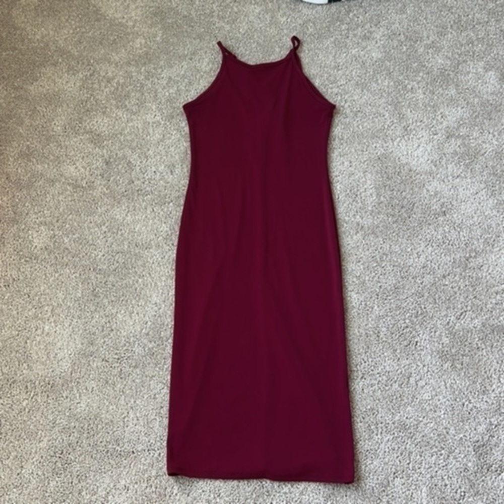 Burgundy High Neck Midi Dress - Picture 2 of 3